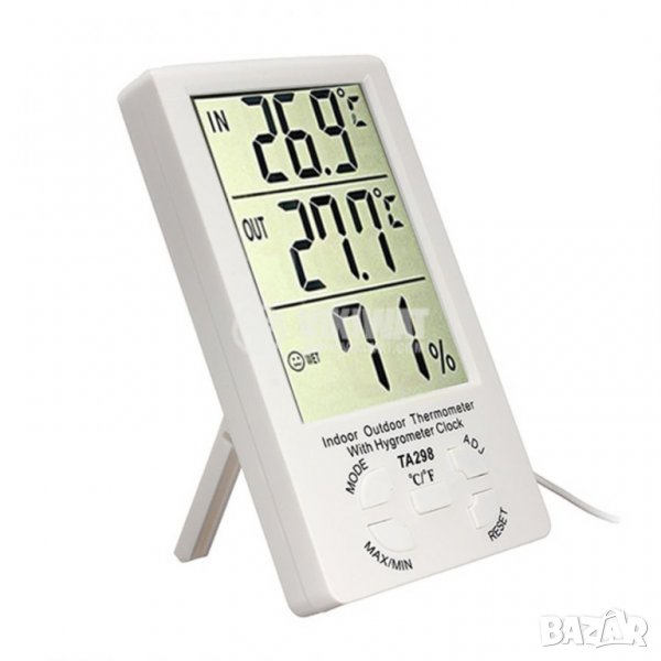 Термометър, влагометър, часовник, метеостанция TA298, снимка 1