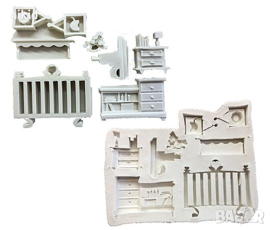 Бебешка стая кошара шкаф мебели голям силиконов молд форми за фондан гипс шоколад украса декор пано, снимка 1