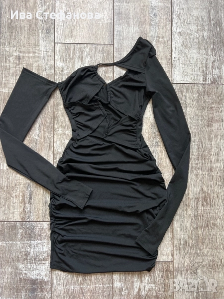 Нова еластична парти коктейлна черна къса официална рокля трико , снимка 1