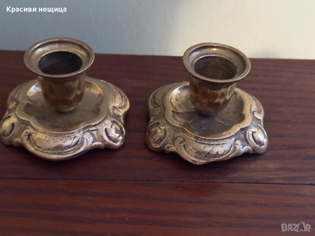 Чифт месингови свещници, снимка 1