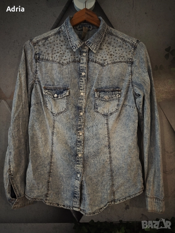 Дънкова риза с камъчета/S, снимка 1