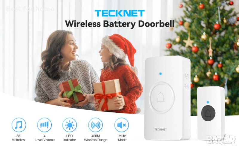 Безжичен звънец TeckNet DoorBell с 38 мелодии, снимка 1