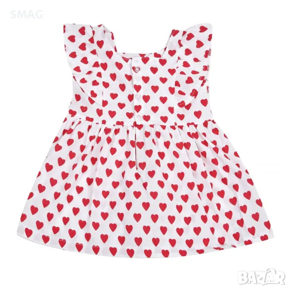 Бяла лятна бебешка памучна рокля без ръкави с червени сърца S_1222215, снимка 1