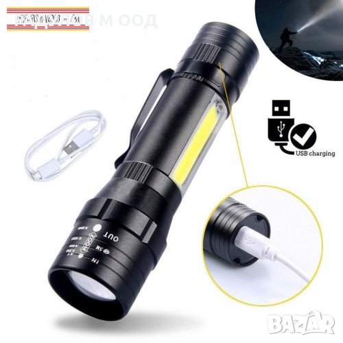 Мощен LED фенер 2в1 с акумулаторна батерия 12 см / 1299, снимка 1