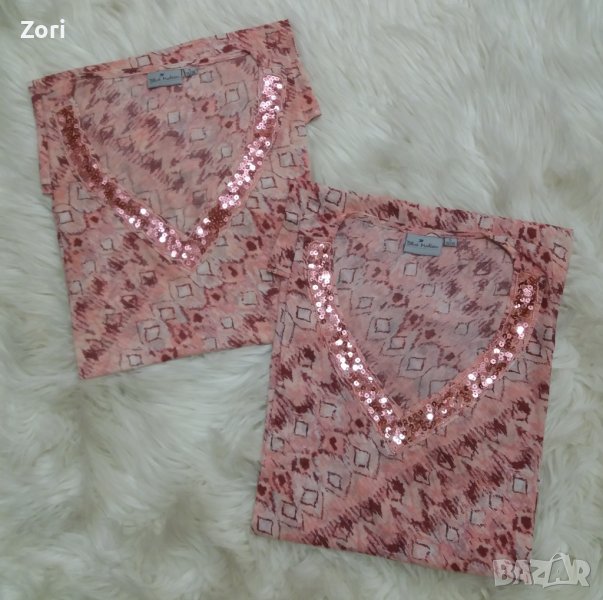 ПЛАЖНА рокля/туника в коралови цветове с коралови пайети около деколтето, снимка 1