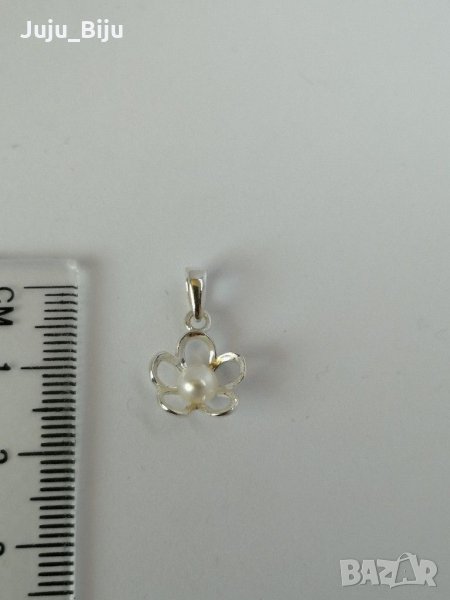 Нова сребърна висулка цвете с перла, снимка 1