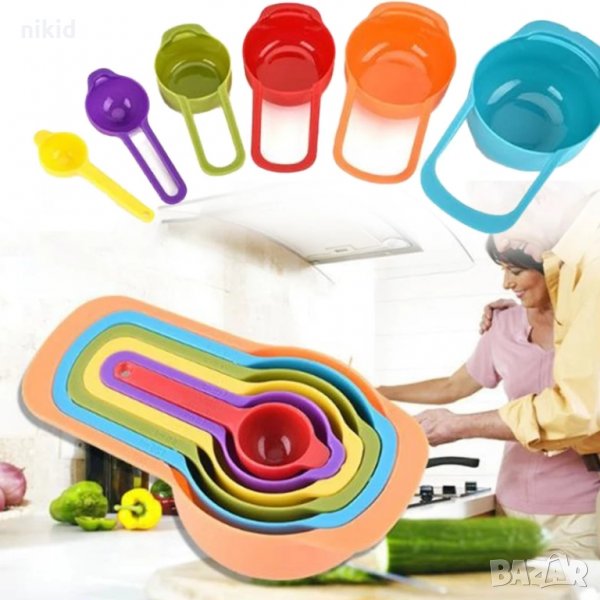 6 бр Мерителни лъжици лъжички чаши пластмасови за лесно измерване на течност и сухи сладкарски , снимка 1