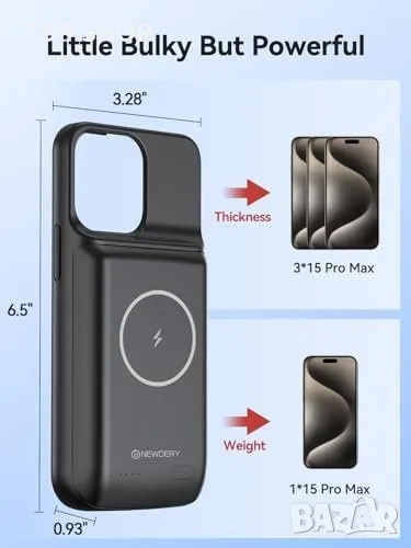 Нов заряден калъф батерия за телефон iPhone 15 Pro Max/Plus и 15 Pro/15, снимка 1