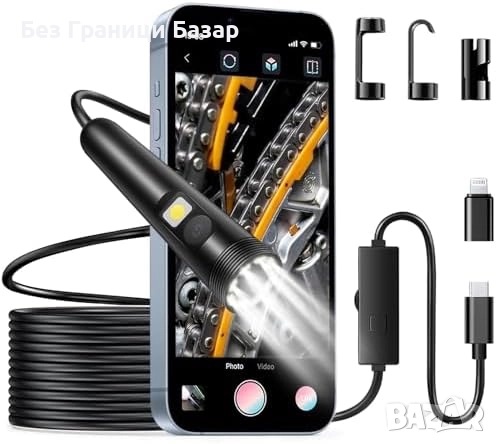 Нова Инспекционна камера 1080p с двоен обектив, IP67, 5 м сонда Бороскоп Ендоскоп Инспекция, снимка 1