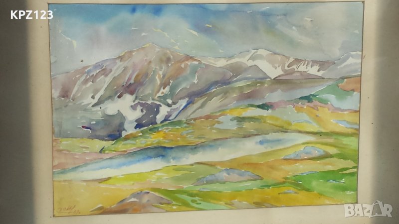 СТАРА КАРТИНА ПЕЙЗАЖ 69 г. акварел рамкирана / Дабов, снимка 1