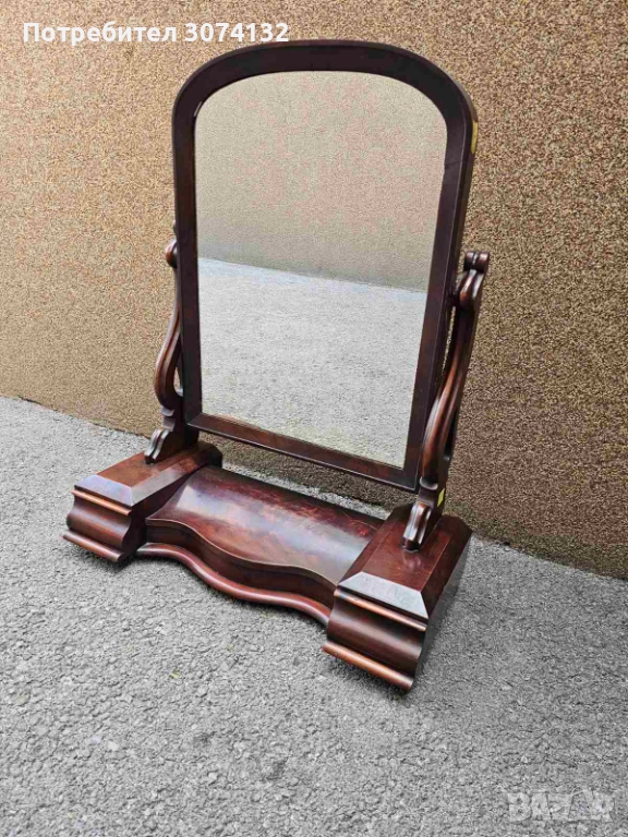 Голямо настолно огледало с чупещо се рамо и интарзия, снимка 1