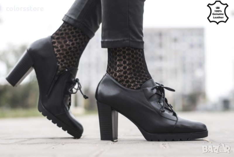  Боти на ток - черна естествена кожа, снимка 1