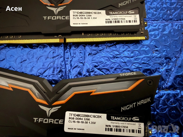 Продамам рам T-Force Night Hawk 16GB (2×8GB) DDR4 3200MHz — Отлично състояние, снимка 2 - Видеокарти - 41973630