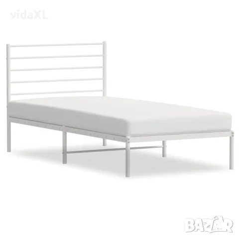 vidaXL Метална рамка за легло, без матрак, с табла, бяла, 75x190 см