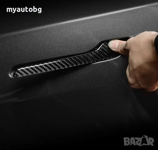 Карбонови дръжки за врати за Tesla Model 3 и Model Y – 4 броя, снимка 3 - Аксесоари и консумативи - 55937301