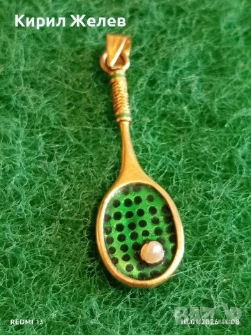 Сребърен медальон във формата на Тенис ракета с Перла красив подарък за спортисти 22057, снимка 2 - Колиета, медальони, синджири - 53051791