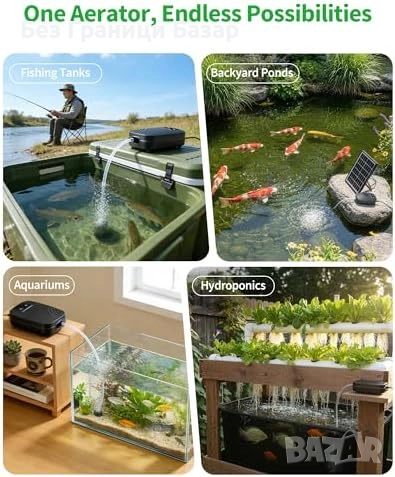 Нов аератор Соларна въздушна помпа за езеро аквариум 8W 4400mAh 3 режима, снимка 7 - Други - 53914538