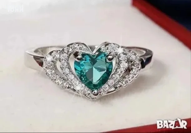 Зелен Цирконий Дамски Сребърен Пръстен Нов 