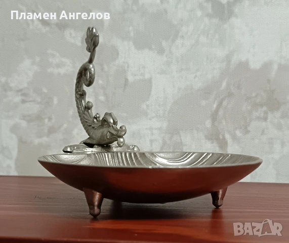 Месингов, бронзов съд, купа, пепелник със форма на мида, снимка 3 - Антикварни и старинни предмети - 53290052