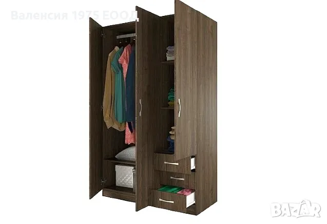 Трикрил гардероб с чекмеджета Сити 1028 сонома, орех или комбинация бяло/ арвен, снимка 6 - Гардероби - 46495213