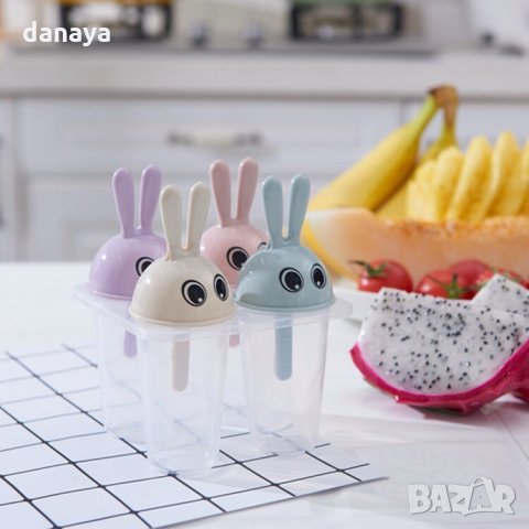 1823 Комплект от 4 броя форми за сладолед Зайчета формички за ледени близалки, снимка 2 - Форми - 30875518