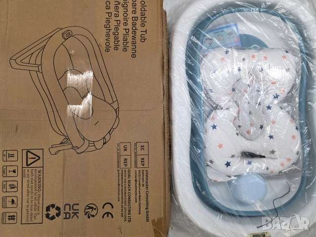 Сгъваема детска вана с дигитален термометър и анатомична подложка (0-6 години) – Синя, снимка 11 - Други - 52571992