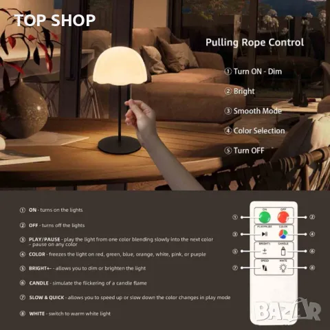 Трапезна LED безжична лампа за маса Димируема с дистанционно, снимка 5 - Настолни лампи - 48938455
