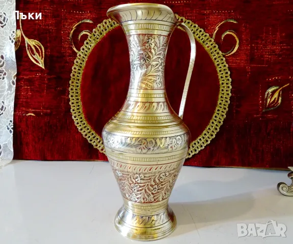 Бронзова кана за вино,цветен клетъчен емайл,1.2 л. 