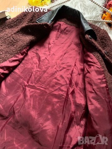 Палто букле с кожени акценти, снимка 4 - Палта, манта - 35105549