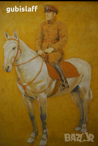 Стара картина, войник на кон, бълг. автор, 1940-те год., снимка 3 - Картини - 31308877