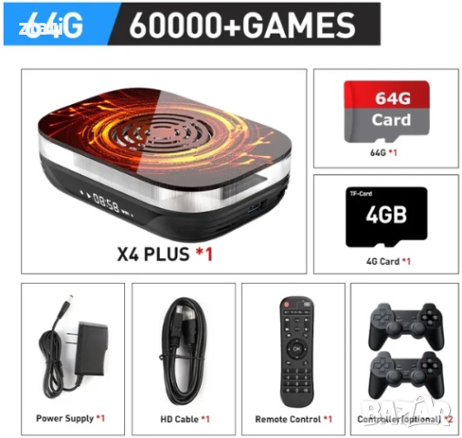 Ретро игрова конзола Kinhank Super Console X4 Plus RAM 4GB ROM 32GB,Карта памет с игри: 64GB 