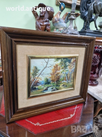 Прекрасна антикварна авторска картина емайл , снимка 4 - Картини - 52323145