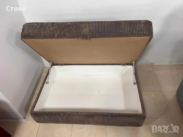 Голяма светло кафява табуретка от плат ракла, снимка 2 - Дивани и мека мебел - 40781537