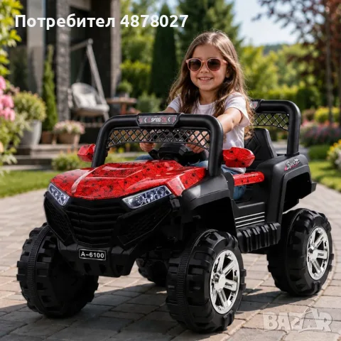Детско електрическо бъги 4×4 с дистанционно, LED, USB и MP3 – 4 мотора, червено, снимка 3 - Електрически играчки - 55723862