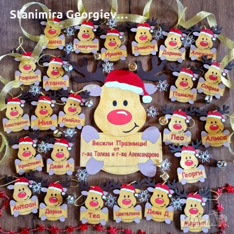 Дървена персонална играчка за елха еленче