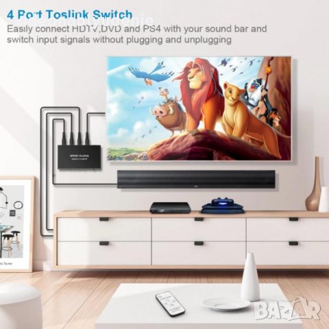 1X4 SPDIF Switcher TOSLINK Дистанционно Цифрово Оптично Аудио 1х Изход 4х Входа LPCM2 DTS Dolby-AC3, снимка 3 - Ресийвъри, усилватели, смесителни пултове - 27564202