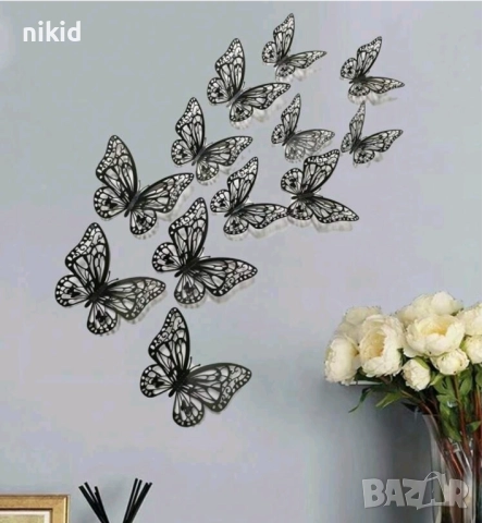 3D 12 бр pvc златни сребърни медени на дупки самозалепващи пеперуди декорация за стена мебел торта, снимка 8 - Други - 25382041