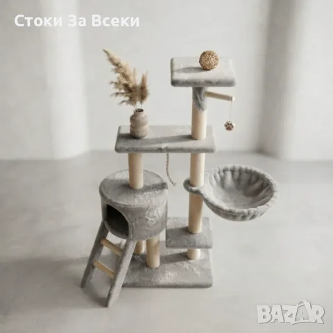 Многоетажна котешка драскалка с къщичка и легло, снимка 6 - За котки - 56215316