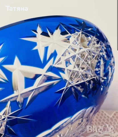 красива кобалтово синя кристална ваза Бохемия, снимка 6 - Вази - 53135785