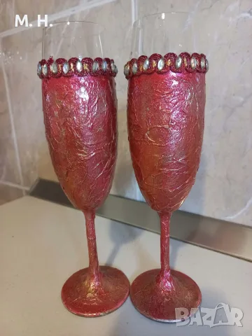 Ръчно декорирани чаши за шампанско , снимка 2 - Чаши - 56072066
