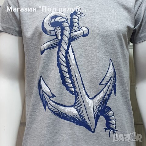 Нова мъжка сива тениска с трансферен печат Голяма котва, морска, снимка 2 - Тениски - 29954045