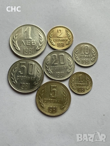 Монети 1981 година. 1, 2, 5, 10, 20, 50 стотинки и 1 лев 1981 г., снимка 5 - Нумизматика и бонистика - 53143460