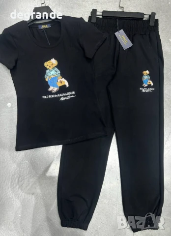 Черен дамски памучен комплект Polo Bear . Бродирано лого.Налични размери S L XXL