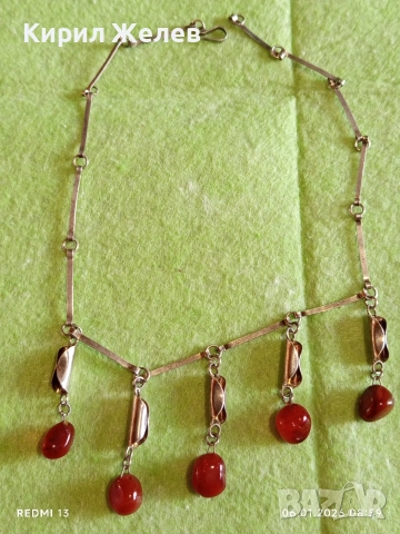 Качествено винтидж сребърно колие с КОРНЕОЛ ювелирна изработка 31343, снимка 6 - Колиета, медальони, синджири - 53002349