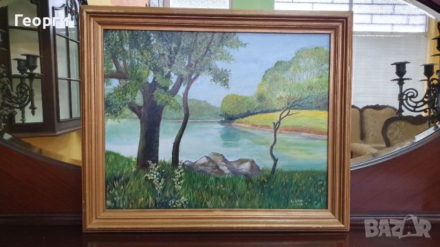 Красива авторска антикварна картина масло върху платно , снимка 1