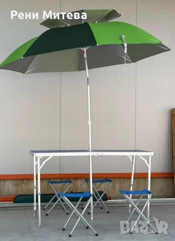 Къмпинг комплект 3 в 1: Сгъваема маса с 4 стола и чадър, снимка 15 - Градински мебели, декорация  - 50634190