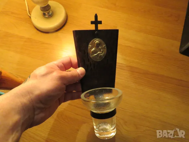 Старинен православен меден иконостас, триптих с Богородица и младенеца - 22х 10 см  Исус Христос, снимка 3 - Антикварни и старинни предмети - 50026667