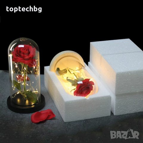 Вечна роза в стъкленица с лампички, снимка 4 - Романтични подаръци - 35541070