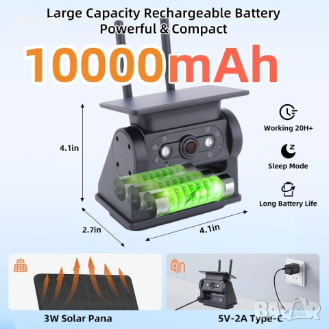 Ecoyoca Соларна безжична камера за заден ход, 1080P, дистанционно, снимка 4 - Камери - 51463006