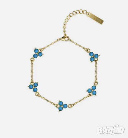 Златиста гривна SAVA Amsterdam Ocean Clover 18K със син камък